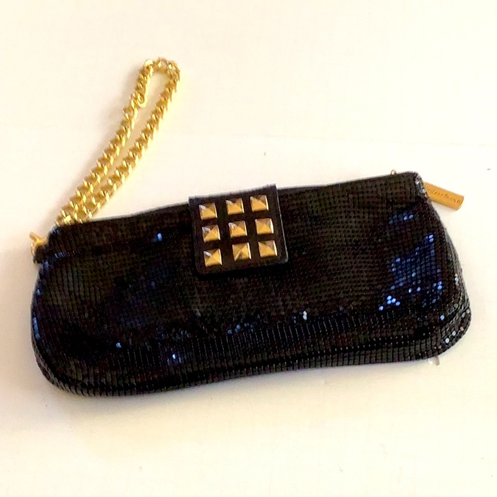 Black Sequin Clutch with Gold Chain
